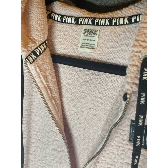 VS PINK Sherpa Pullover Small Relaxed Fit Hooded Half Zip Closure Kangaroo Pocke - Picture 6 of 9